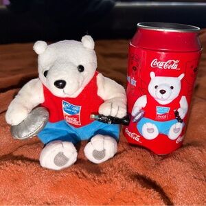 Coca Cola Polar Bear, Athens 2004 Olympics Bean Bag Plush With Can